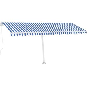 vidaXL - Luifel - handmatig - uittrekbaar - met - LED - 500x350 - cm - blauw - en - wit