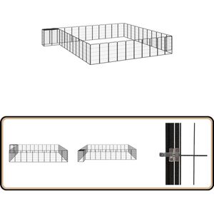 vidaXL Hondenkennel 46 panelen zwart staal Hondenkennel - Hondenverblijf - Buitendoggehok - Hondenren - Hondenkooi