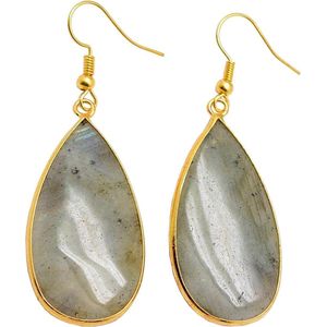 Edelstenen oorbellen Big Teardrop Labradorite Gold - oorhangers - labradoriet - edelstaal - goud - druppel