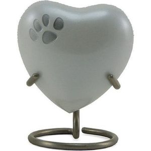 Pearl Odyssey Dieren Urn Hart Parel Wit met schroefdop en Zilver Dierenpoot - Asbeeld Dieren Urn Voor Uw Geliefde Dier - Kat - Hond - Paard - Konijn