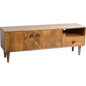 by Mooss - TV Meubel - Bruin - Hout - Retro - Vintage - Mid-Century - Deuren - Lades - Nis