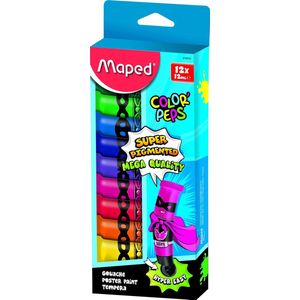 COLOR'PEPS plakkaatverf ultra uitwasbaar - assorti kleuren - tubes à 12 ml - in kartonnen doos x 12
