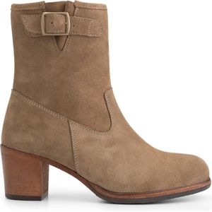 Mysa Poppy Suede - Nette leren dames enkellaarzen op hak - Taupe suede leer - Maat 38