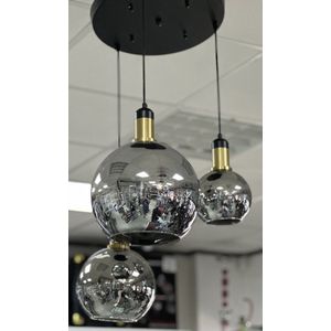 Hanglamp 3-lichts - Industrieel - Smoke glas - 3 bollen - Smoking glas - 15,20 en 25 cm