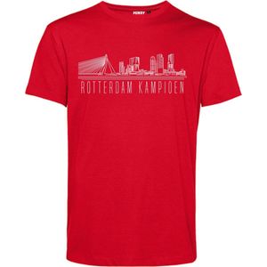T-shirt Rotterdam Skyline Kampioen | Feyenoord Supporter | Shirt Kampioen | Kampioensshirt | Rood | maat XS