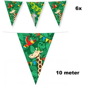 6x Vlaggenlijn Jungle 10 meter - dubbelzijdig bedrukt - verjaardag feest thema party fun dieren