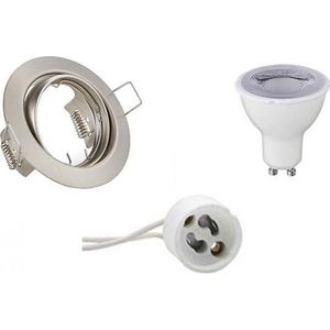 LED Spot Set - Trion - GU10 Fitting - Dimbaar - Inbouw Rond - Mat Nikkel - 6W - Natuurlijk Wit 4200K - Kantelbaar Ø83mm
