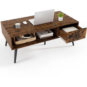 COSTWAY Salontafel met lade, opbergruimte, open vak, woonkamertafel, houten sofatafel, 109 x 55 x 39,5 cm