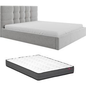 PASCAL MORABITO Bed met opbergruimte 180 x 200 cm - Stof - Grijs + matras - ELIAVA van Pascal Morabito L 190 cm x H 106 cm x D 213 cm