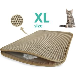 Moowi Kattenbakmat XL - 46 x 65 cm - Creamy White - Uitloopmat Kat - kattenbakvulling - Opvang ruimte - Grit opvanger - Waterdicht - Beige - Eco-friendly - Incl. speeltje
