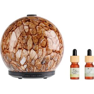 Whiffed Amber® Luxe Aroma Diffuser - Incl. 2x Etherische olie - Pepermunt - Eucalyptus - Geurverspreider met Glazen Design - 8 uur Aromatherapie - Tot 80m2 - Essentiële Olie Vernevelaar & Diffuser