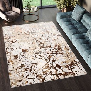 Tapiso Golden Vloerkleed Tapijt Beige Bruin Laagpolig Maat- 120x170