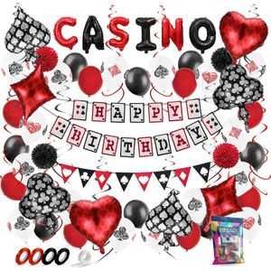 Fissaly 66 Stuks Las Vegas Casino Decoratie set – Poker Verjaardag Feest Versiering – Feestdecoratie