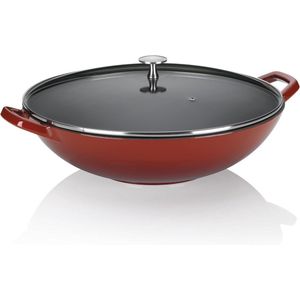 Gietijzeren Wokpan met Vuurvast Deksel - Ø 36 cm - Geschikt voor Inductie - Hoogwaardige Kookpan voor Gezond Koken