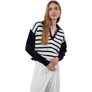 Trendyol Marineblauwe Gestreepte Gebreide Trui Met Polohals Twoaw25Kz00192
