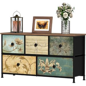 Industriële Commodekast Met 5 Laden - Houten Tv-Kast Met Metalen Frame - Rustiek Opbergmeubel Voor Woonkamer Kinderkamer En Hal