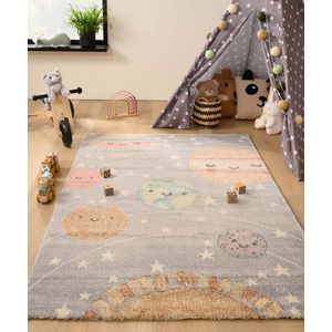 Vloerkleed kinderkamer planeten - Dreams lichtgrijs/multi 200x290 cm