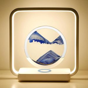 ZenDazzle Zandkunst lamp - Sand Art - Zandkunst in glas - Bewegende zandkunst - Blauw - Sfeerlamp - Draadloos opladen