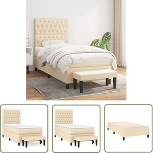 The Living Store Boxspringbed Crème 203x90x118/128 cm - Pocketvering matras - Verstelbaar hoofdbord - Comfortabele ondersteuning - Huidvriendelijk topmatras - Multifunctioneel bankje | Inclusief montagehandleiding