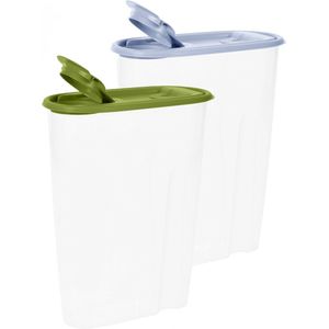 Voedselcontainer strooibus - groen en wit - 2,2 liter - kunststof - 20 x 9.5 x 23.5 cm