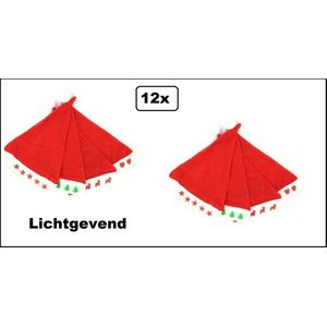 12x Kerstmuts Lichtgevend rood/wit - 4 assortie - LED kerst muts kerstfeest festival thema feest evenement fun party