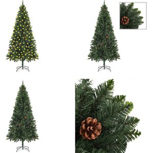 vidaXL Kunstkerstboom met LED's en dennenappels 210 cm groen - Kunstkerstboom - Kunstkerstbomen - Kerstboom - Kerstdecoratie
