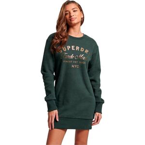 Superdry Luxe Metallic Logo Lange Mouwen Korte Jurk Groen S Vrouw