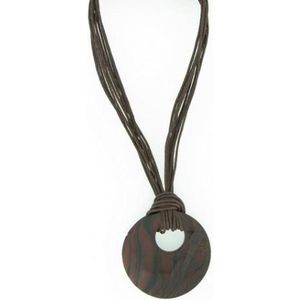 Behave Korte ketting dames van koord 40 cm lengte met ronde schelp hanger 6,5 cm