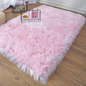 Lamsvacht mat slaapkamer tapijt shaggy tapijt pluizig tapijt kunstbont tapijt wasbaar tapijt mat (vierkant roze, 50 x 150 cm)