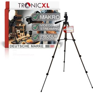 TronicXL camerastatief met balhoofd en tas I Tripod 4K - statief voor uw reis, productfotografie, geschikt voor macro, overhead selfie, streaming 4k - 360° - kogelkop