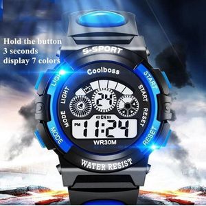 Clockx - Jongenshorloge - Kinderhorloge - Digitaal - Licht - Alarm - kinder horloge - zwart - blauw