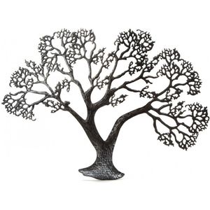 Muurdecoratie levensboom zilver - metaal dun - 80x60 cm zilverkleur