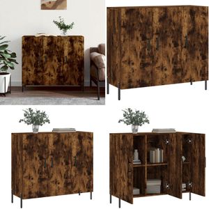 vidaXL Dressoir 90x34x80 cm bewerkt hout gerookt eikenkleurig - Dressoir - Dressoirs - Kast - Wandkast