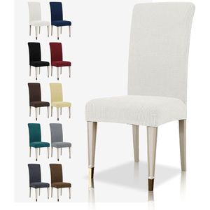 Stretch stoelhoezen set van 4 jacquard hoezen afneembare stoelhoes voor de eetkamer, elastische moderne stoelbescherming, decoratie voor banketten, bruiloftsfeest (wit, 4)