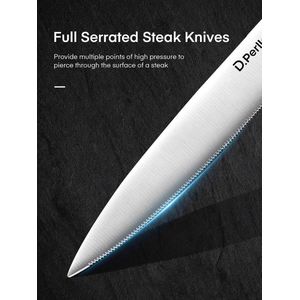 9-Delig Scherpe Steakmessen met Ergonomisch Handvat - Gekartelde Steakmessen & Acryl Messenhouder