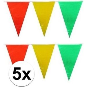 5x vlaggenlijn / slinger - 10 meter - geel / rood / groen - carnaval versiering