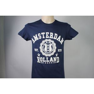 T-shirt blauw Holland Captial city Amsterdam heren | Maat S