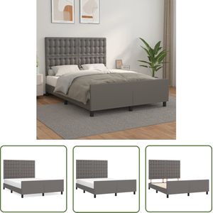 The Living Store Bedframe - Kunstleren Grijs - Verstelbaar Hoofdeinde - Multiplex Lattenbodem - 193x146x118/128 cm