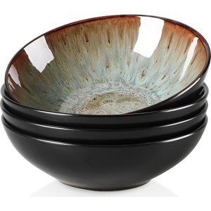 Ramen Bowl Aardewerk 720 ml Ontbijtkomset - Reactieve Glazuur Bruine Kom - Salade-Fruit-Snack-Dessert-Soepkom - 17.8 cm