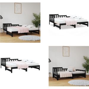 vidaXL Slaapbank uitschuifbaar massief grenenhout zwart 2x(90x200) cm - Slaapbank - Slaapbanken Bedbank - Bed Bank - Slaap Bank