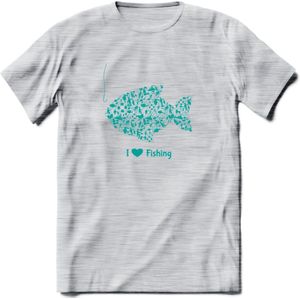 I Love Fishing - Vissen T-Shirt | Aqua | Grappig Verjaardag Vis Hobby Cadeau Shirt | Dames - Heren - Unisex | Tshirt Hengelsport Kleding Kado - Licht Grijs - Gemaleerd - 3XL