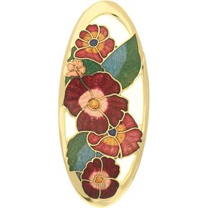 Behave®  Broche ovaal goud-kleur met rood - emaille sierspeld -  sjaalspeld  bloemen