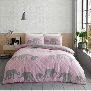Olifant dekbedovertrek - lits jumeaux - Olifanten dekbed - roze - lits-jumeaux met twee kussenslopen