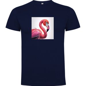 Donker Blauw T-Shirt met “ Kleurrijke Flamingo “ Print Full Color Maat 3XL