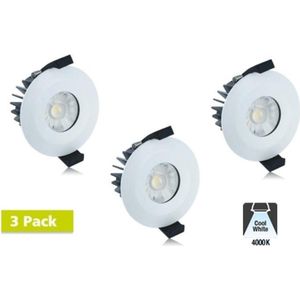 3 Pack - Led Downlighter 6w, 440 Lumen, 4000K Neutraal Wit, IP65, Dimbaar, Ø 70mm gatmaat Met Integral LED lamp