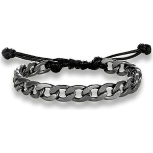 Sorprese armband - Schakel - armband heren - 1 snoer - verstelbaar - antraciet/zwart - cadeau - Model F