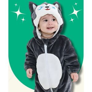 BoefieBoef Wolf Dieren Onesie & Pyjama voor Baby en Dreumes en Peuter tm 18 maanden - Kinder Verkleedkleding - Dieren Kostuum Pak - Grijs