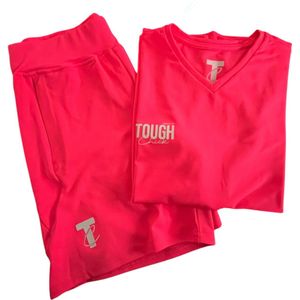 Tough Chick Sportset Meisjes - Sportset Kinderen - Sportkleding - Sportkleding Meisjes - Vrijetijd kleding - Meisjes - Gym Kleding Meisjes - Neon Roze - Maat 116
