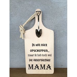 Creaties van Hier - Serveerplankje met Lepeltje - Mama - 35 cm - Hout - Metaal - moederdag cadeautje
