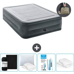 Intex Luchtbed - 2-Persoons - 152 x 203 x 56 cm - Grijs - Inclusief pomp - Hoeslaken - Kussen - Reparatieset en Kussenbeschermer